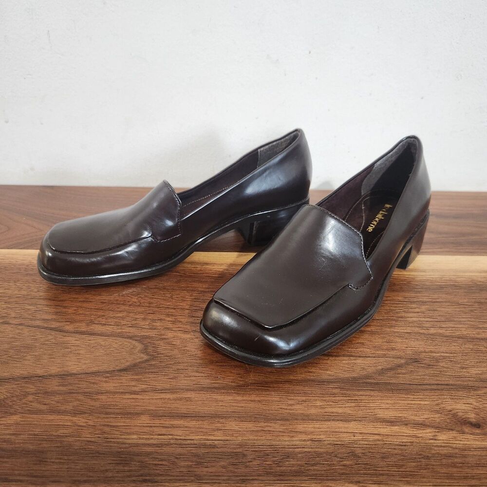 Liz Claiborne Y2K Brown Loafers Chunky Heel Slip On Vegan Faux Leather Size 5.5